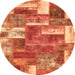 Round Machine Washable Patchwork Orange Transitional Area Rugs, wshabs1358org