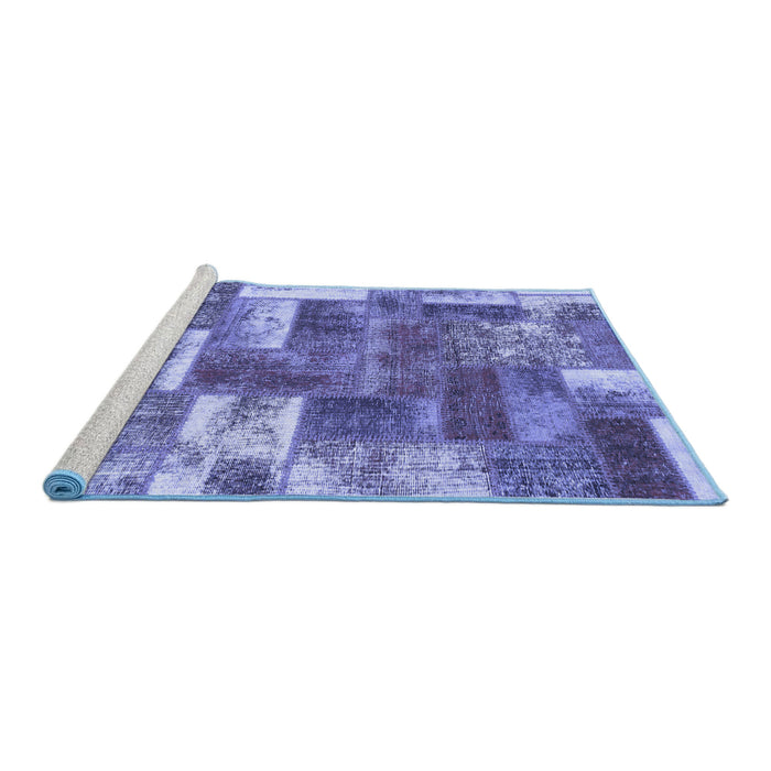Sideview of Machine Washable Patchwork Blue Transitional Rug, wshabs1358blu