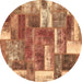 Round Patchwork Brown Transitional Rug, abs1358brn