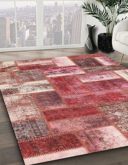 Abstract Red Patchwork Rug in Family Room, abs1358