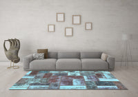 Machine Washable Patchwork Light Blue Transitional Rug, wshabs1358lblu