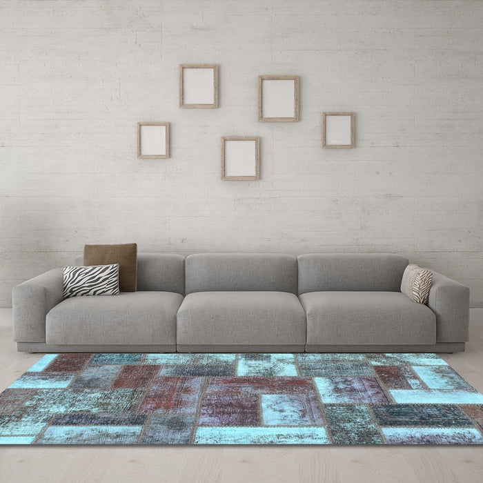 Machine Washable Patchwork Light Blue Transitional Rug in a Living Room, wshabs1358lblu