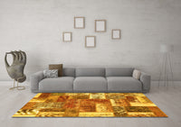 Machine Washable Patchwork Yellow Transitional Rug, wshabs1358yw