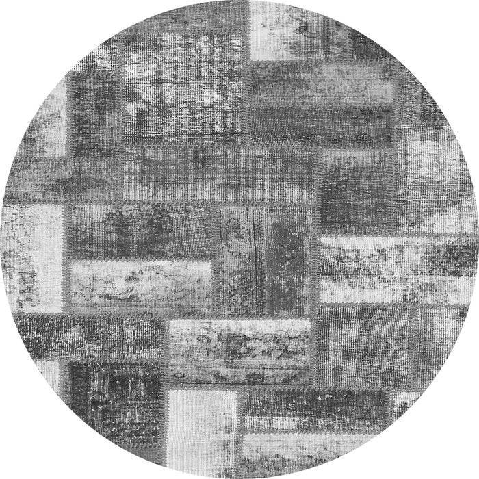 Round Machine Washable Patchwork Gray Transitional Rug, wshabs1358gry