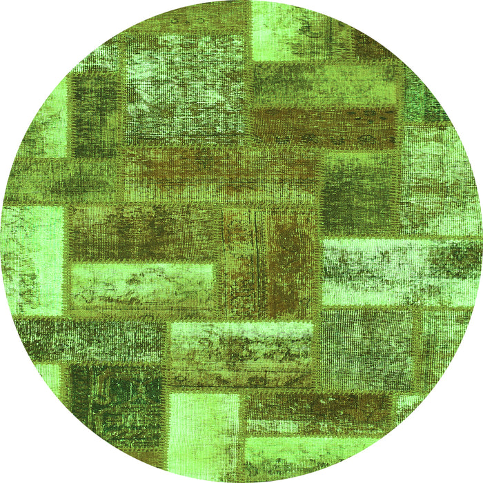 Round Machine Washable Patchwork Green Transitional Area Rugs, wshabs1358grn