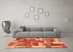 Machine Washable Patchwork Orange Transitional Area Rugs in a Living Room, wshabs1358org