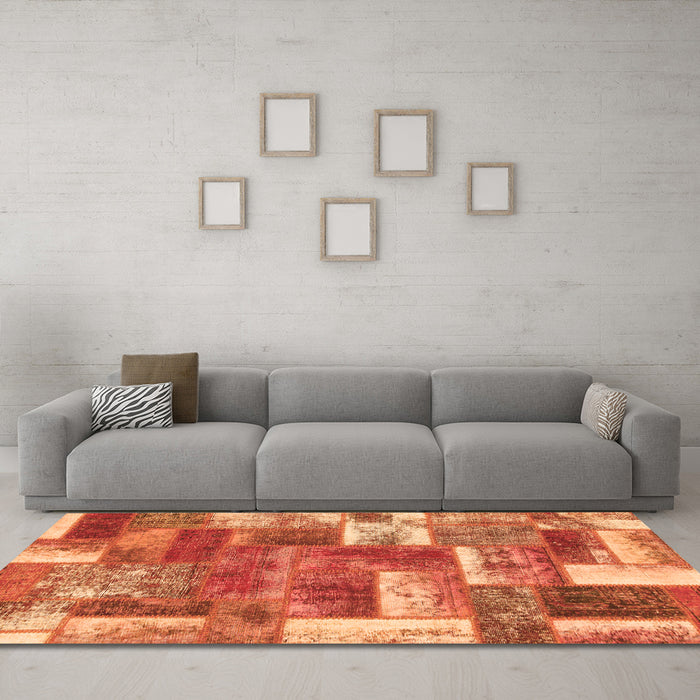 Machine Washable Patchwork Orange Transitional Area Rugs in a Living Room, wshabs1358org