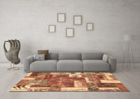 Machine Washable Patchwork Brown Transitional Rug, wshabs1358brn