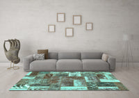 Machine Washable Patchwork Turquoise Transitional Rug, wshabs1358turq