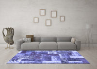 Machine Washable Patchwork Blue Transitional Rug, wshabs1358blu