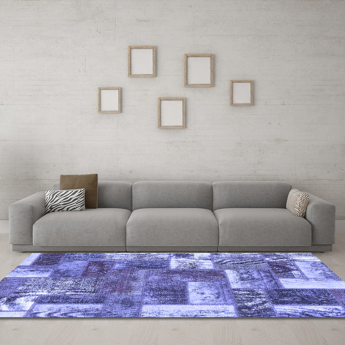 Machine Washable Patchwork Blue Transitional Rug in a Living Room, wshabs1358blu