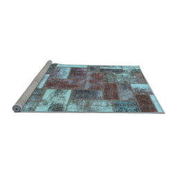 Sideview of Machine Washable Patchwork Light Blue Transitional Rug, wshabs1358lblu