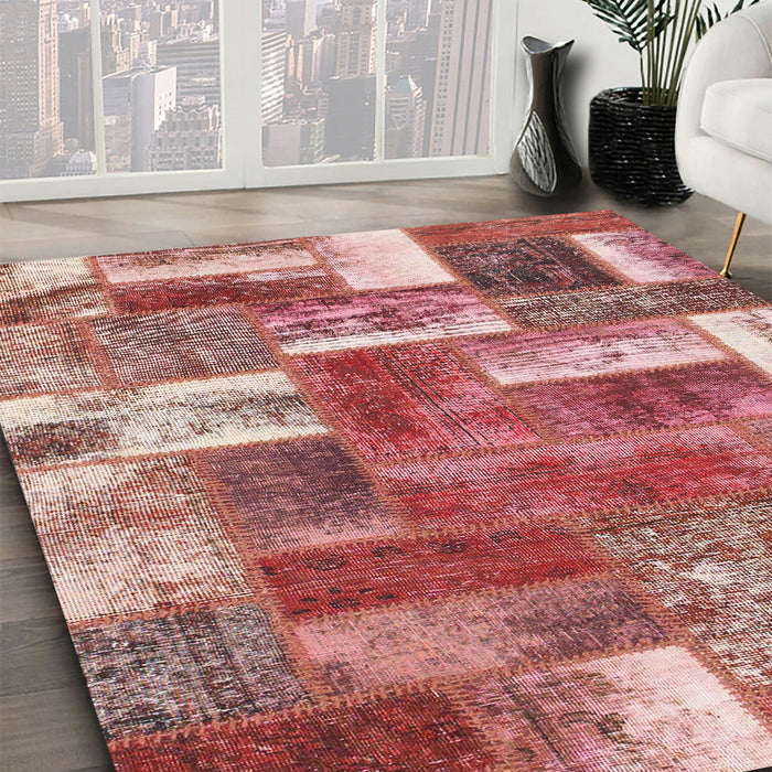 Machine Washable Abstract Red Rug in a Family Room, wshabs1358