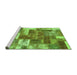 Sideview of Machine Washable Patchwork Green Transitional Area Rugs, wshabs1358grn