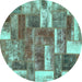 Round Patchwork Turquoise Transitional Rug, abs1358turq