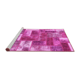 Sideview of Machine Washable Patchwork Pink Transitional Rug, wshabs1358pnk