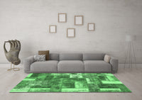 Machine Washable Patchwork Emerald Green Transitional Rug, wshabs1358emgrn