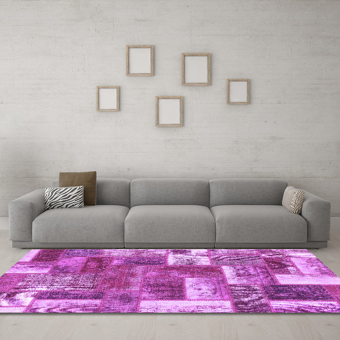 Machine Washable Patchwork Purple Transitional Area Rugs in a Living Room, wshabs1358pur