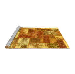 Sideview of Machine Washable Patchwork Yellow Transitional Rug, wshabs1358yw