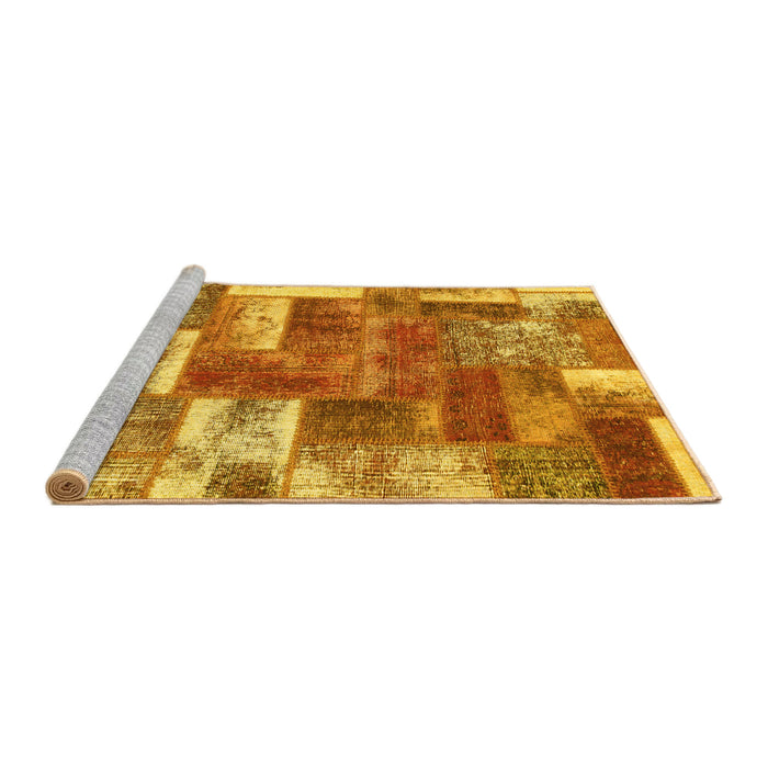 Sideview of Machine Washable Patchwork Yellow Transitional Rug, wshabs1358yw