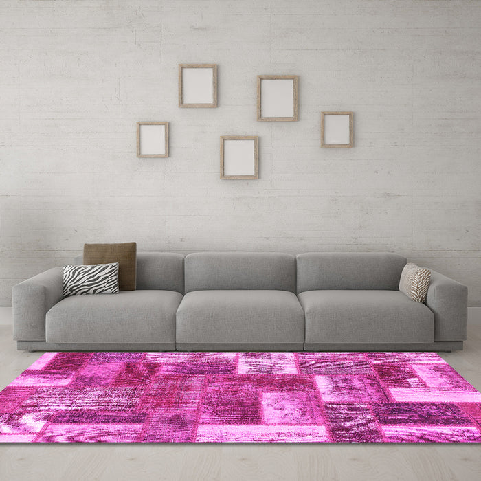 Machine Washable Patchwork Pink Transitional Rug in a Living Room, wshabs1358pnk