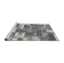 Sideview of Machine Washable Patchwork Gray Transitional Rug, wshabs1358gry