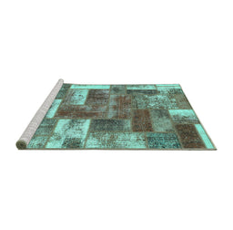Sideview of Machine Washable Patchwork Turquoise Transitional Area Rugs, wshabs1358turq