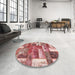 Round Machine Washable Abstract Red Rug in a Office, wshabs1358