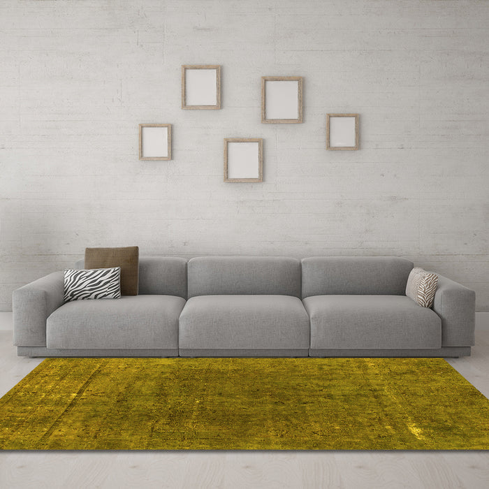 Machine Washable Abstract Yellow Modern Rug in a Living Room, wshabs1359yw