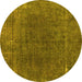 Round Abstract Yellow Modern Rug, abs1359yw