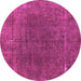 Round Machine Washable Abstract Pink Modern Rug, wshabs1359pnk