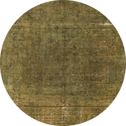 Round Machine Washable Abstract Hazel Green Rug, wshabs1359