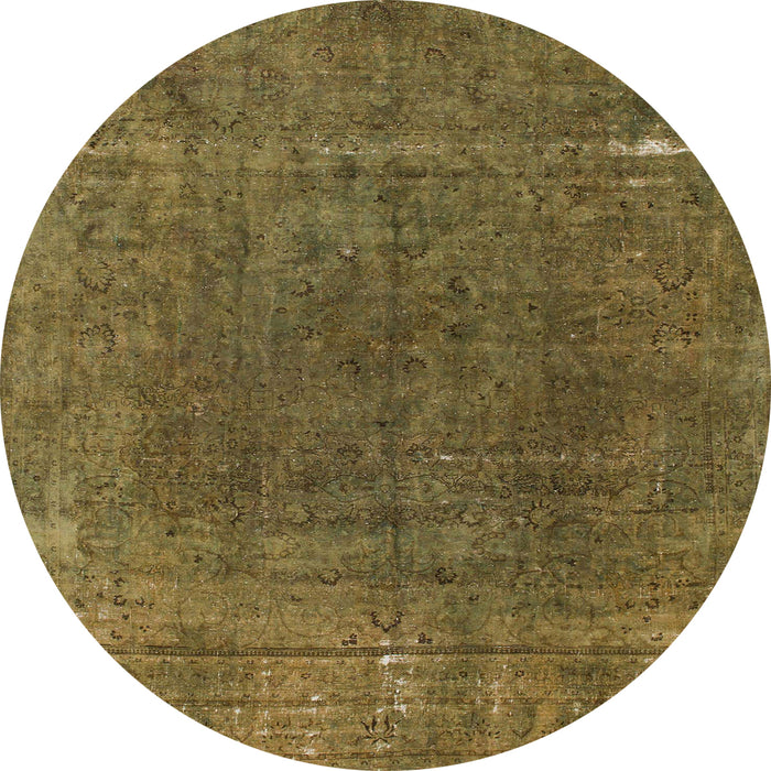 Round Machine Washable Abstract Hazel Green Rug, wshabs1359