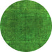 Round Machine Washable Abstract Green Modern Area Rugs, wshabs1359grn