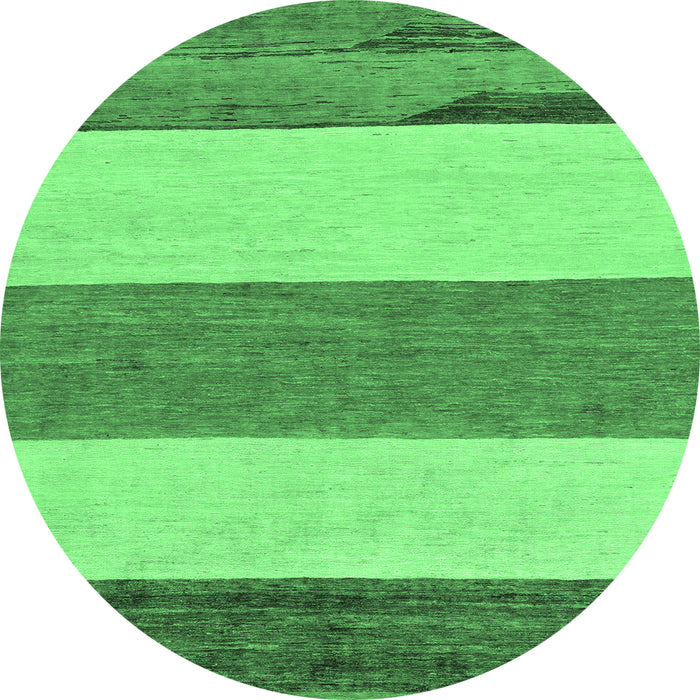 Round Machine Washable Solid Emerald Green Modern Area Rugs, wshabs135emgrn