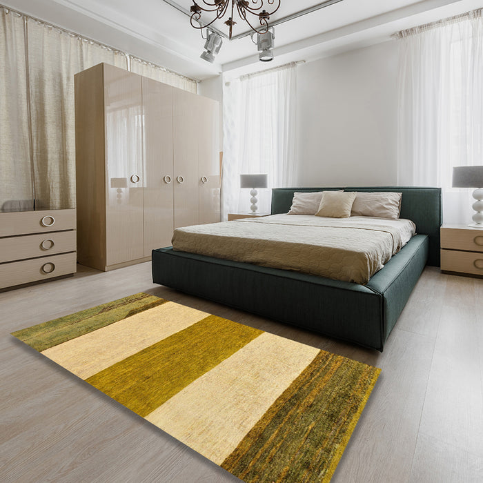 Machine Washable Abstract Dark Bisque Brown Rug in a Bedroom, wshabs135