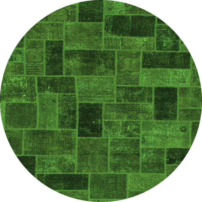 Round Machine Washable Abstract Green Modern Area Rugs, wshabs1360grn