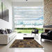 Square Abstract Bakers Brown Modern Rug in a Living Room, abs1361