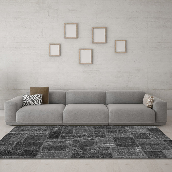 Machine Washable Abstract Gray Modern Rug in a Living Room,, wshabs1361gry