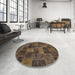 Round Abstract Bakers Brown Modern Rug in a Office, abs1361