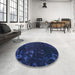 Round Machine Washable Abstract Sapphire Blue Rug in a Office, wshabs1362