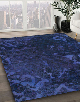 Abstract Sapphire Blue Persian Rug in Family Room, abs1362