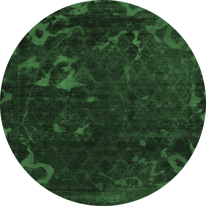 Round Machine Washable Persian Emerald Green Bohemian Area Rugs, wshabs1362emgrn