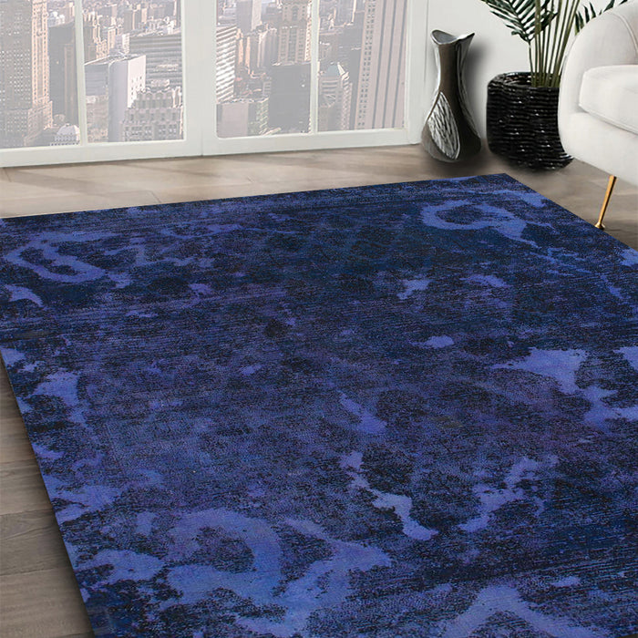 Abstract Sapphire Blue Persian Rug in Family Room, abs1362