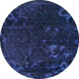 Round Machine Washable Abstract Sapphire Blue Rug, wshabs1362