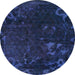 Round Machine Washable Abstract Sapphire Blue Rug, wshabs1362