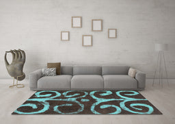 Machine Washable Abstract Turquoise Modern Area Rugs in a Living Room,, wshabs1363turq