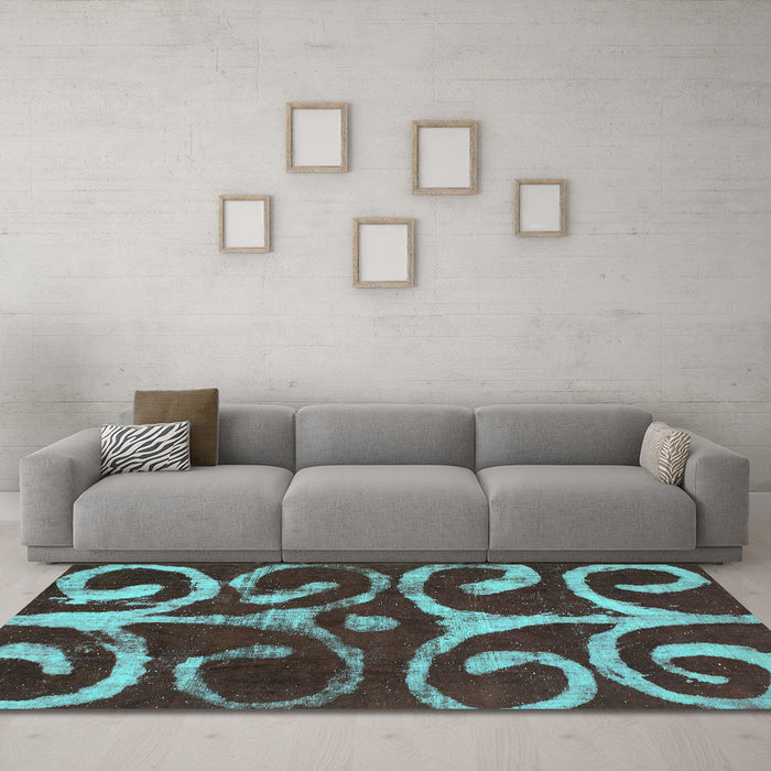 Machine Washable Abstract Turquoise Modern Area Rugs in a Living Room,, wshabs1363turq