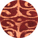 Round Machine Washable Abstract Orange Modern Area Rugs, wshabs1363org