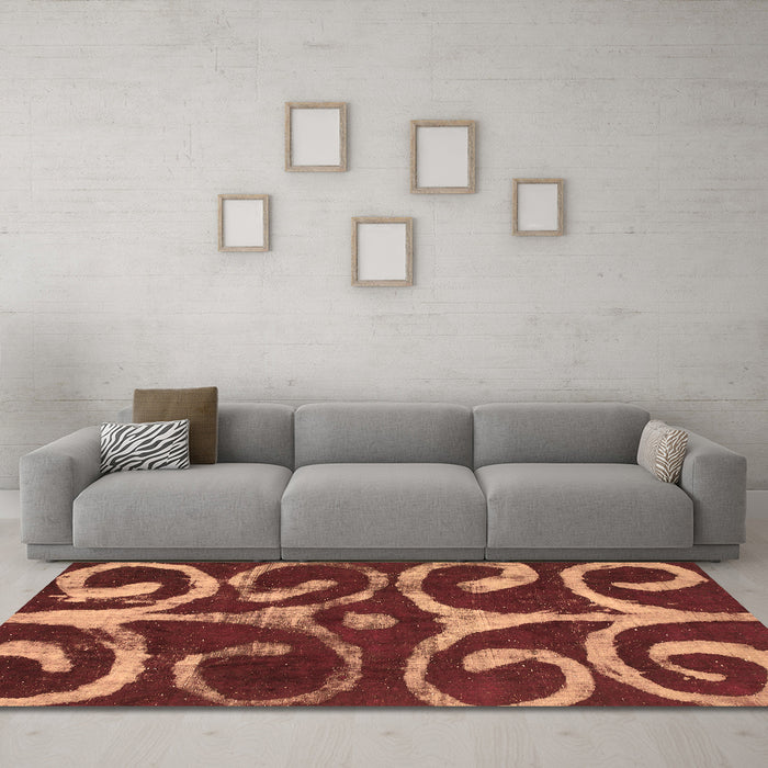 Machine Washable Abstract Brown Modern Rug in a Living Room,, wshabs1363brn